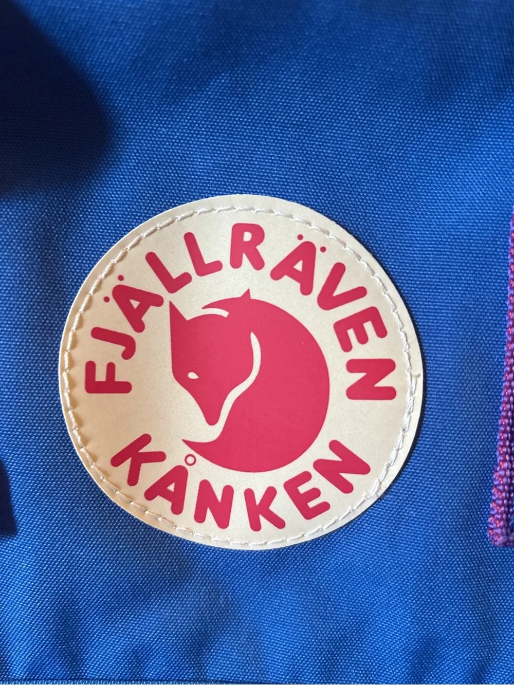 Fjallraven Kanken Mini Royal Blue Backpack with Rainbow Straps